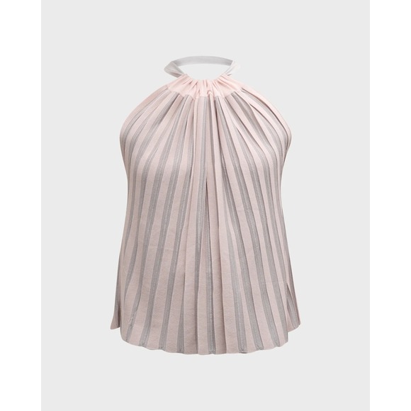Emporio Armani Tops - NWT Emporio Armani Knit Tank Top Silver Gray & Pink Striped Pleated Halter Blous